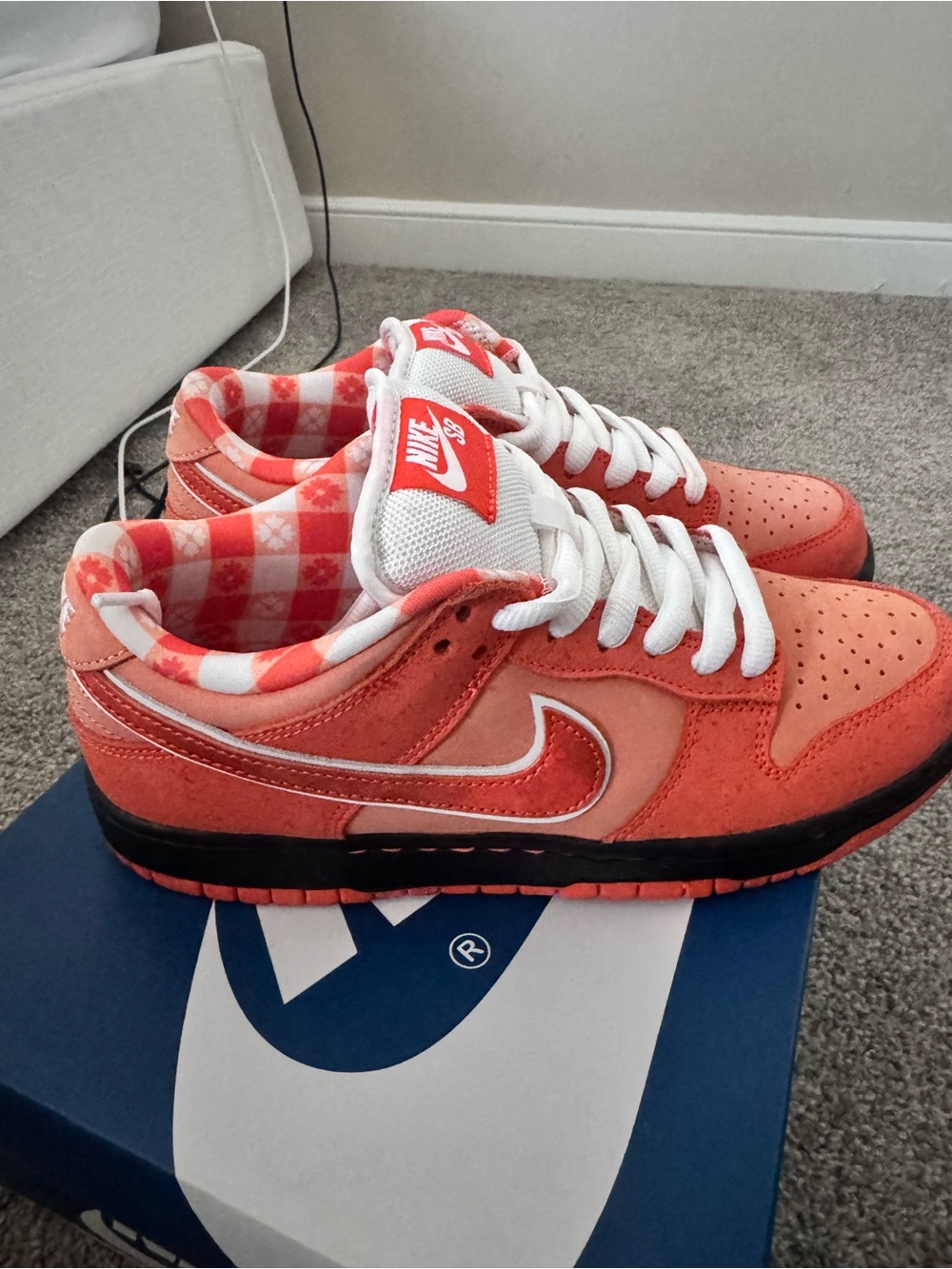 Nike Orange and White Checkerboard Low Top Sneakers - Picture 5 of 5